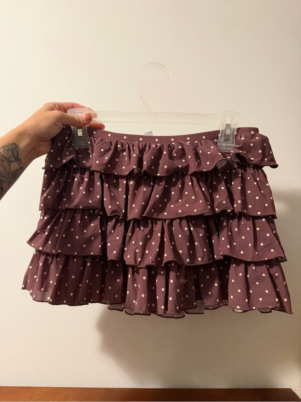Free People Polka Dot Tiered Ruffle Mini Skirt Brown